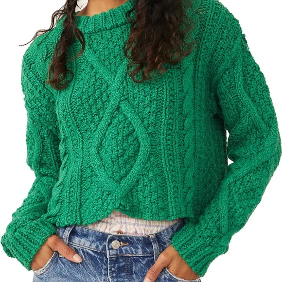 Free People Sweaters - NWT Free People Cutting Edge Cable-Knit Pullover Sweater in Green Bee, size XS